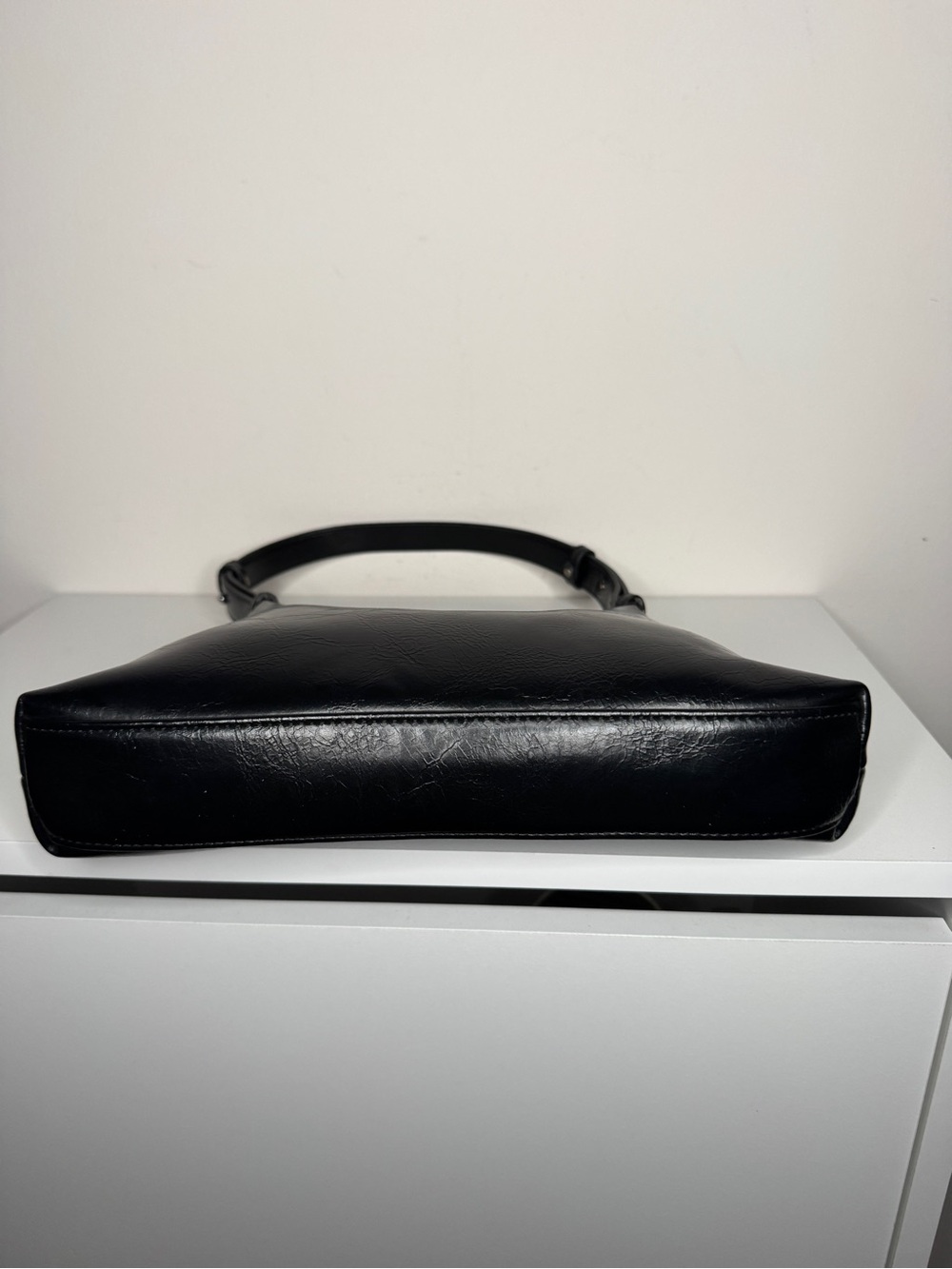 Black Baguette Shoulder Bag Y2K Minimalist Faux Leather Purse - Picture 7 of 11